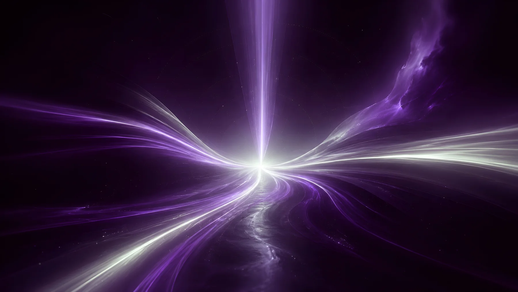 Purple light paths converging into a bright center